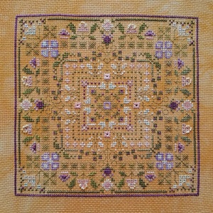 12 Wt. Cotton Thread - Pansies and Periwinkle Cross Stitch Sampler by  Carolyn Manning - 50 yd. Spools