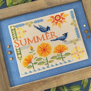 Courier Duos: Summer Blue Jays by Robin Pickens - Counted cross stitch pattern - Hard copy