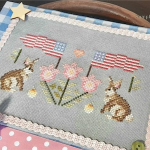 Patriotic Bunny Sampler by Samplers and Primitives - Counted cross stitch pattern - Hard copy
