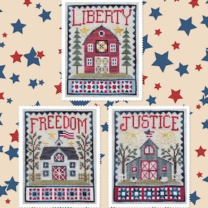 Patriotic Barn Trio by Waxing Moon Designs - Counted cross stitch pattern - Hard copy