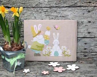 Easter With The Gnome by Madame Chantilly - Counted cross stitch pattern - Hard copy