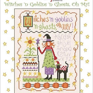 Witches &#39;n Goblins &#39;n Ghosts, Oh My! by Alma Lynne - Counted cross stitch pattern - Hard copy