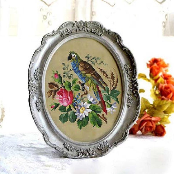 Floral Parrot by Antique Needlework Designs - Counted cross stitch pattern - Hard copy