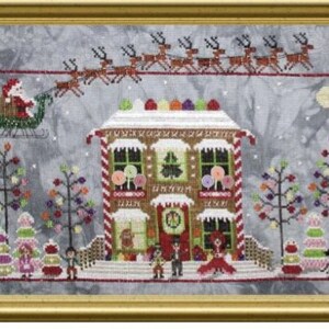 Pepparkaksstuga-trumma av Praiseworthy Stitches - Räknat korsstygnsmönster, knapppaket