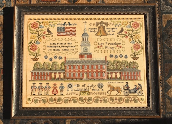Let Freedom Ring by Lila’s Studio, Patriotic Cross Stitch Pattern, Americana Sampler, Liberty Bell & Independence Hall, Paper Chart