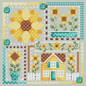 Sunflower Patchwork by Shannon Christine Designs - Counted cross stitch pattern - Hard copy