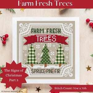 シャノン・クリスティン・デザインズ作「Farm Fresh Trees」 - クリスマスのサイン3 - クロスステッチ図案 - ハードコピー