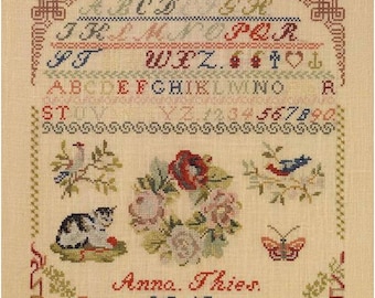 Sampler Anna Thies by Permin of Copenhagen - Counted cross stitch pattern - Hard copy
