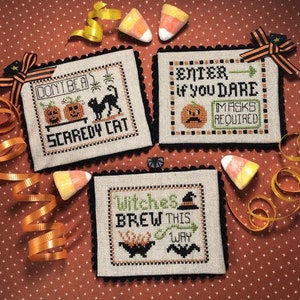 Halloween Party Signs by ScissorTail Designs - Counted cross stitch pattern - Hard copy