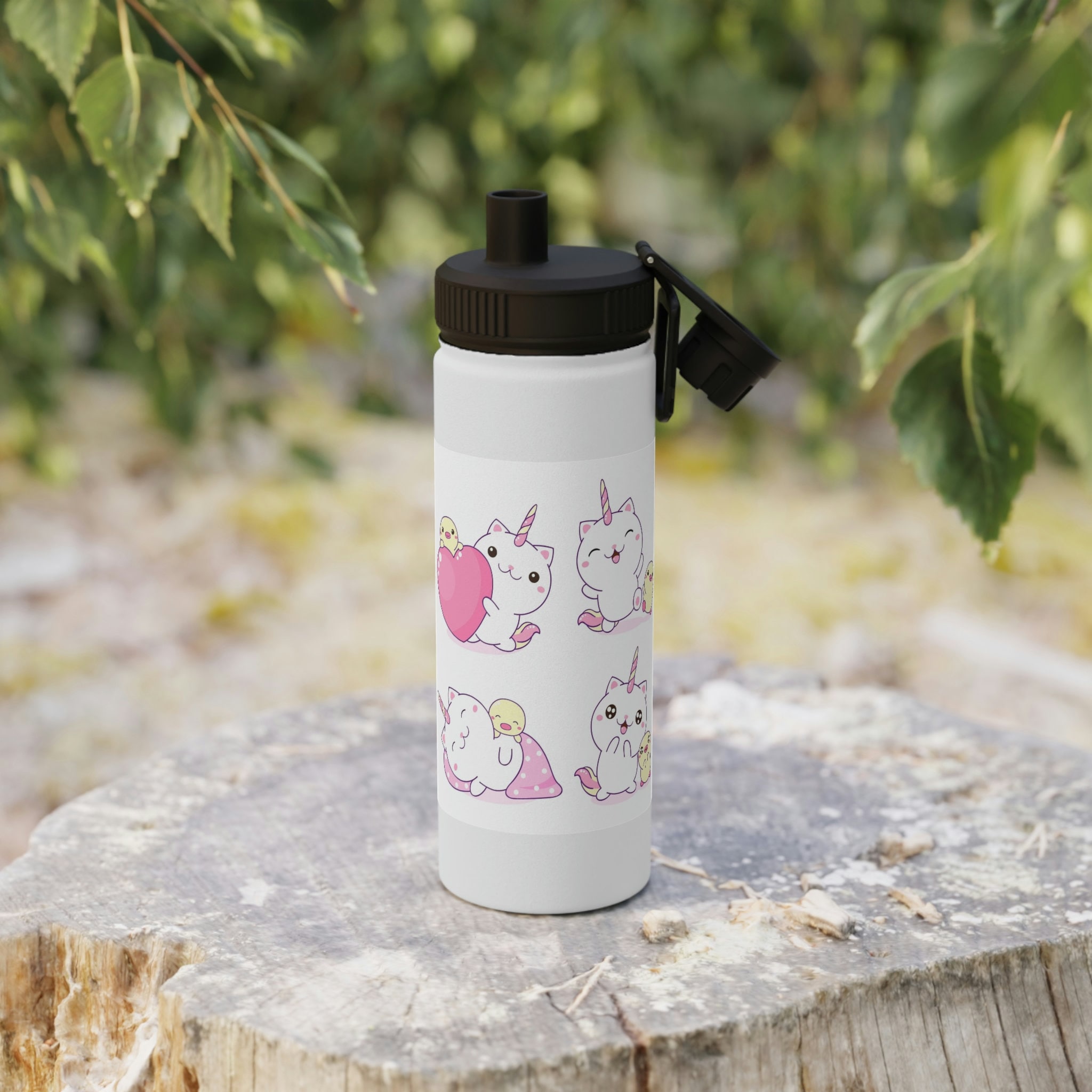 Cute Kitten Unicorn Kawaii Stainless Steel Water Bottle Sports Lid