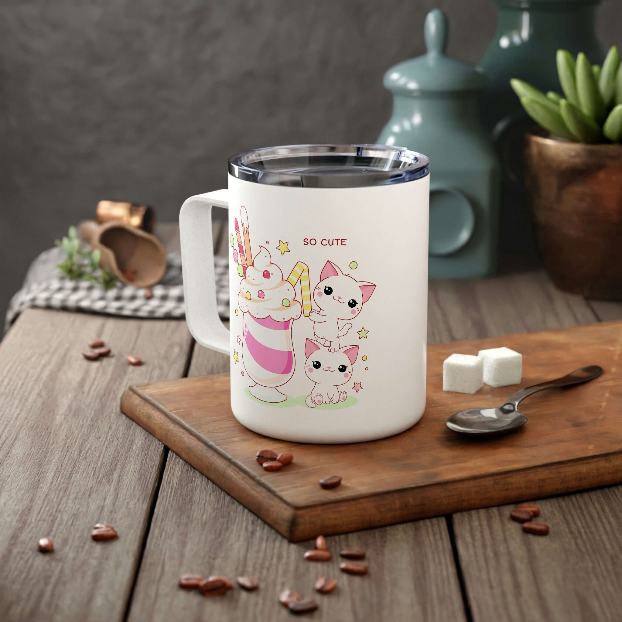 Cute Kittens Ice Cream Just for You Kawaii Thermoses, Stainless