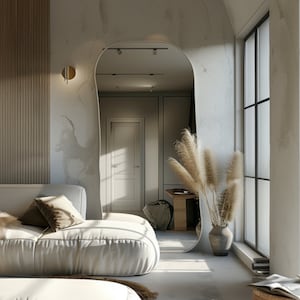 Asymmetrical Full Body Mirror, Irregular Frameless Floor Mirror for Modern Bedroom and Bathroom Design Gift