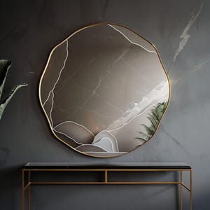 Large Abstract Wall Mirror with Organic Shape and Gold Frame, Modern Statement Mirror for Entryway Bedroom or Living Room Decor