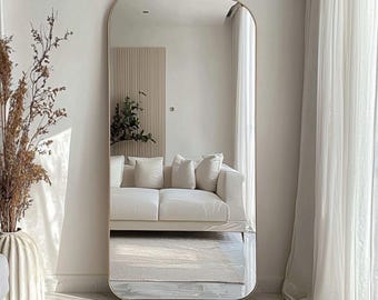 Asymmetrical Full Length Mirror ,Gold Wooden Frame, Modern Statement Piece