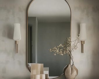 Pilvormige wandspiegel met verticaal ovaal ontwerp, handgemaakte moderne make-upspiegel, minimalistische houten lijstspiegel voor badkamer of hal