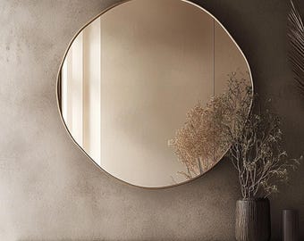 Handgemaakte ronde houten lijst wandspiegel, modern minimalistisch make-updecor