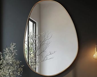 Asymmetrical Wall Mirror – Gold Wooden Frame, Modern Décor