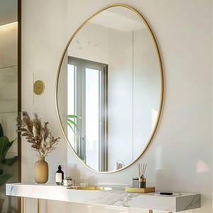 Elegant Oval Wall Mirror with Gold Frame – Modern Minimalist Vanity Bathroom Mirror for Entryway, Living Room or Bedroom Decor