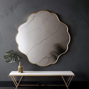 Elegant Flower Shaped Wall Mirror with Gold Frame Unique Floral Accent Mirror for Bedroom Bathroom Entryway Vintage Style Home Decor