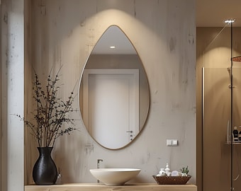 Oval Mirror, Elegant Ellipse Wall Hanging Mirror for Minimalist Bathroom Decor, Japandi Contemporary Home Accent Gift