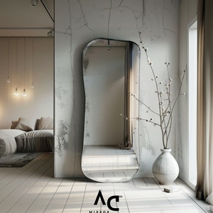 Full Length Mirror Irregular Body Mirror, Curved Frameless Wall Mounted Mirror for Aesthetic Home Decor, Bedroom Gift