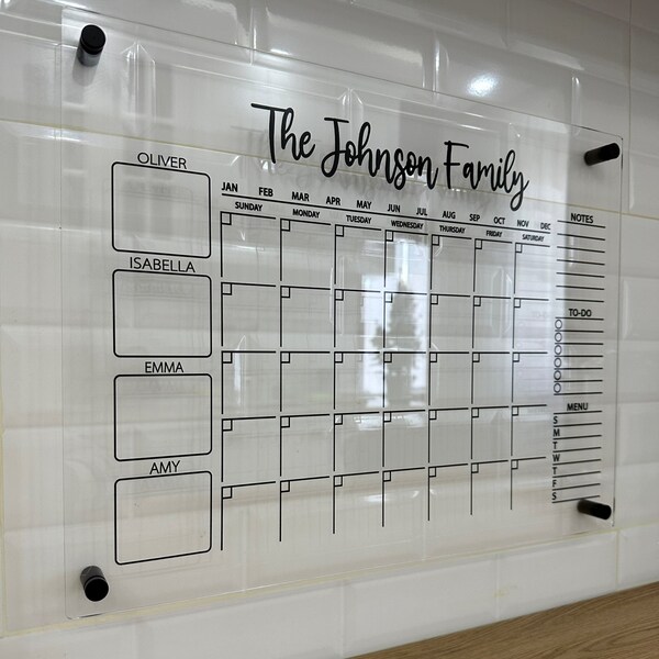 Acrylic Calendar - Weekly or Monthly Planner - Plexiglass Wall Calendar - Various Customization Options Available