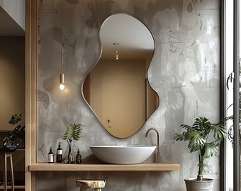 Irregular Gold Wall Mirror Asymmetrical Decorative Accent Mirror for Bedroom Bathroom Entryway Modern Glam Vanity Mirror Home Decor