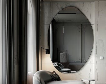 Asymmetrischer Rauchglas-Spiegel, Black Tint Home Decor Spiegel, einzigartiges unregelmäßiges Schlafzimmer oder Badezimmer Wandspiegel Geschenk