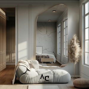 Asymmetrical Full Body Mirror, Wavy Irregular Tall Floor Mirror, Frameless Modern Bedroom Mirror for Home and Bathroom Gifts