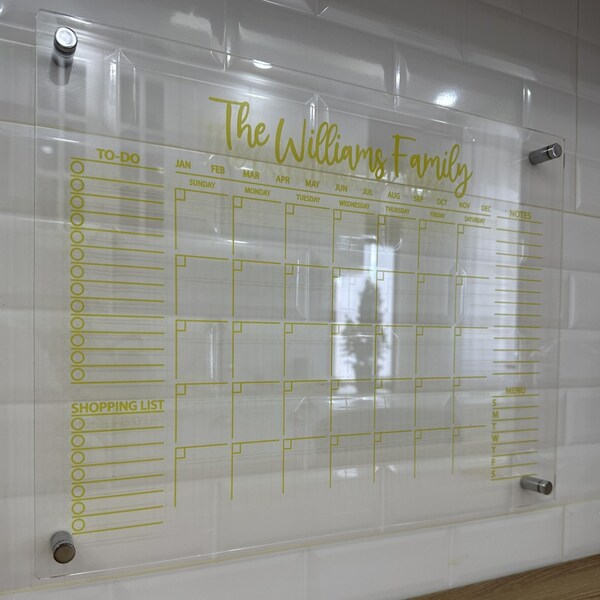 Acrylic Calendar - Weekly or Monthly Planner - Plexiglass Wall Calendar - Various Customization Options Available