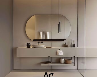 Ovale badkamerspiegel met strakke pilvorm, handgemaakte verticale wandspiegel, moderne minimalistische make-upspiegel voor hal of slaapkamer