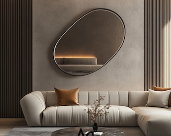 Oval Wall Mirror with Timeless Ellipse Shape, Handmade Modern Vanity Mirror, Minimalist Wooden Frame Mirror for Bathroom or Bedroom