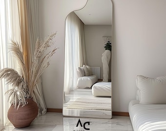 Asymmetrical Full-Length Wall Mirror – 1cm Slim Gold Wooden Frame, Modern Minimalist Floor Mirror for Living Room, Bedroom, Entryway