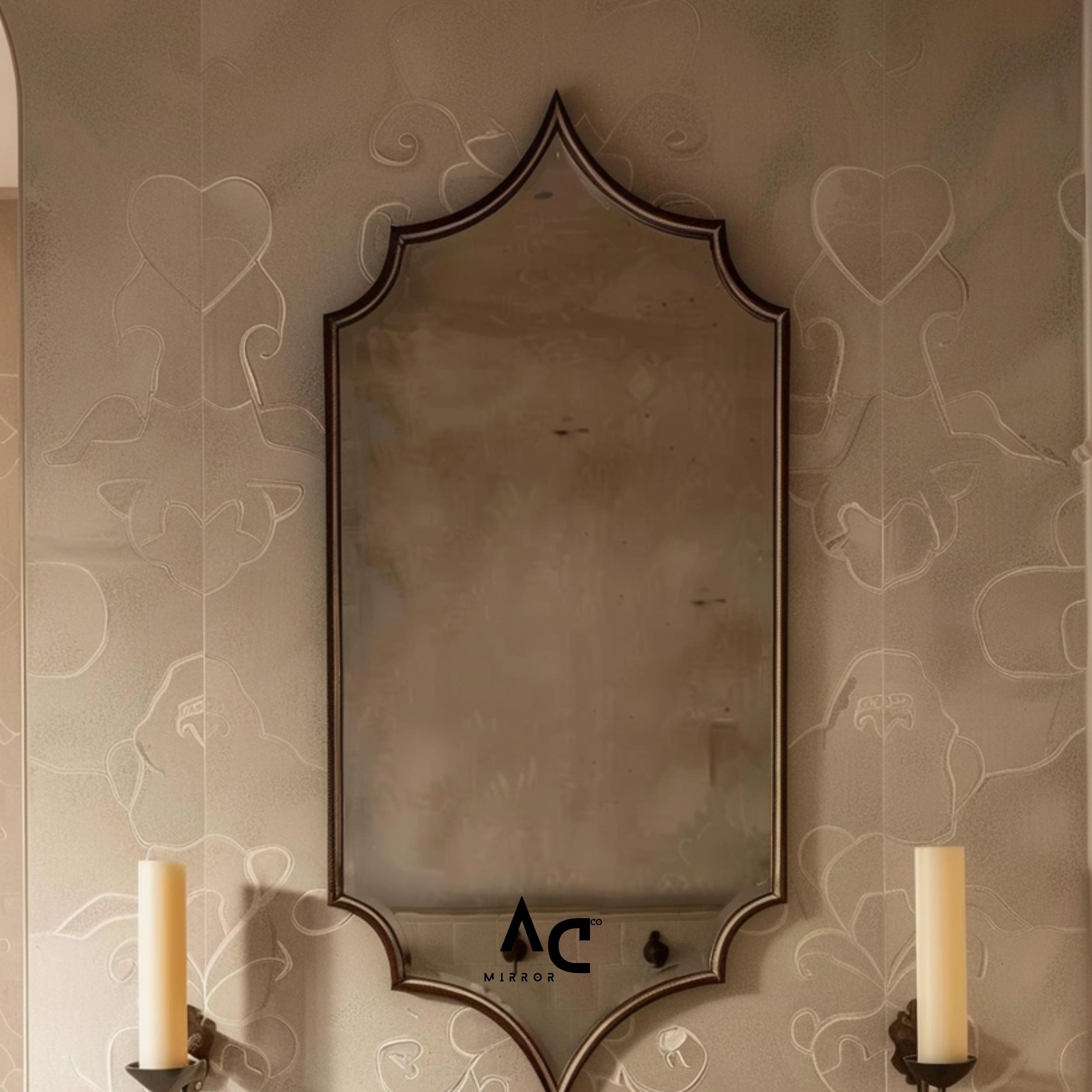Vintage Moroccan Wall Mirror with Dark Wood Frame – Elegant Arch Bathroom Vanity Mirror for Boho, Rustic, or Classic Home Interiors