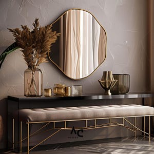 Unique Organic Shaped Gold Mirror for Modern Entryway or Living Room  Decorative Wall Mirror with Contemporary Curved Frame