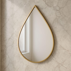Modern Wooden Raindrop Wall Mirror – Unique Teardrop Shape, Handmade Organic Decorative Mirror, Minimalist Entryway & Bathroom Accent