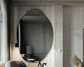 Asymmetrischer Wandspiegel aus Rauchglas, schwarz getönt, unregelmäßiges Design