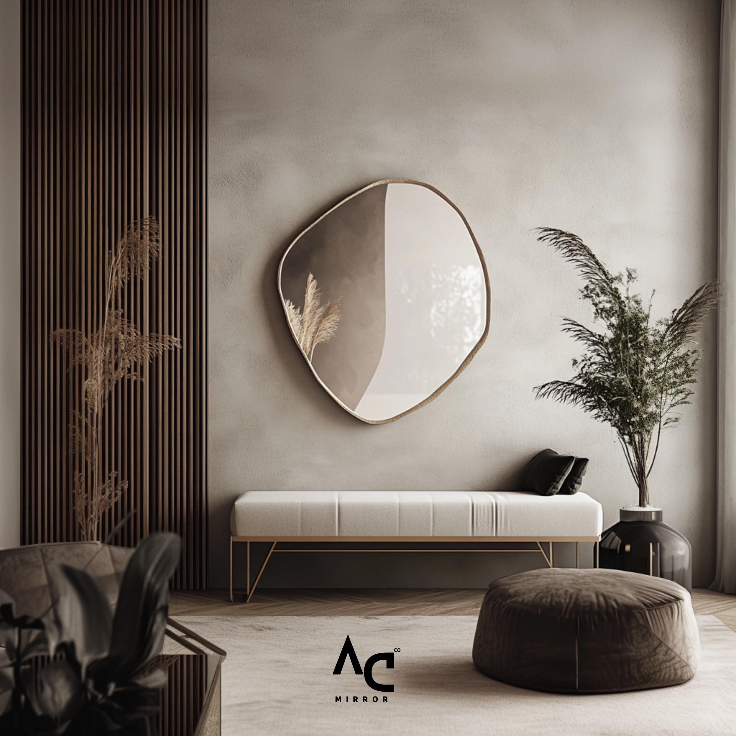 Circular Asymmetrical Mirror – Elegant Modern Wall Mirror, Luxury Gold ...