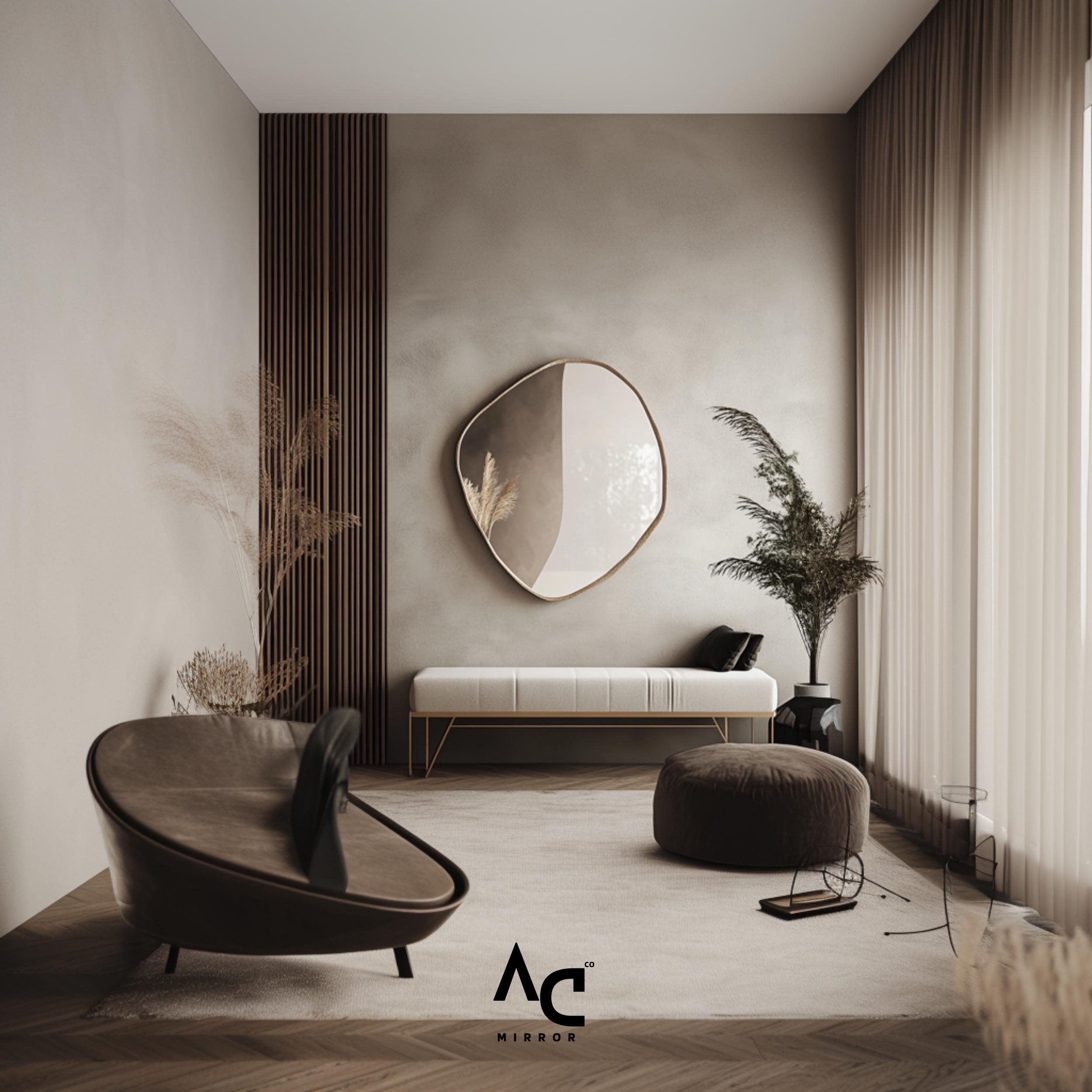 Circular Asymmetrical Mirror – Elegant Modern Wall Mirror, Luxury Gold ...
