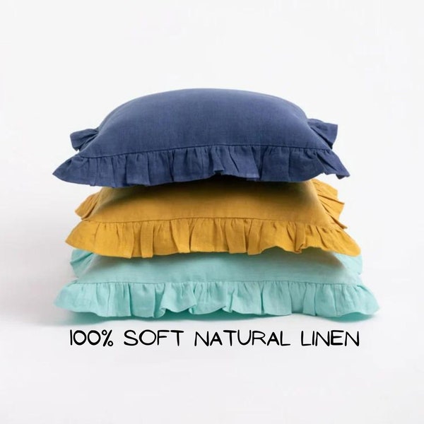 Linen Ruffled Pillow Etsy