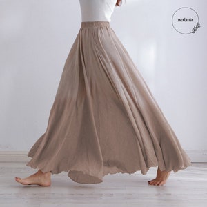Luxury Linen Maxi Skirt, Cotton Pleated Skirt, High Quality A-Line Beach Skirt.