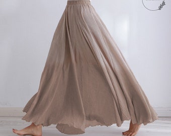 Luxury Linen Maxi Skirt, Cotton Pleated Skirt, High Quality A-Line Beach Skirt.