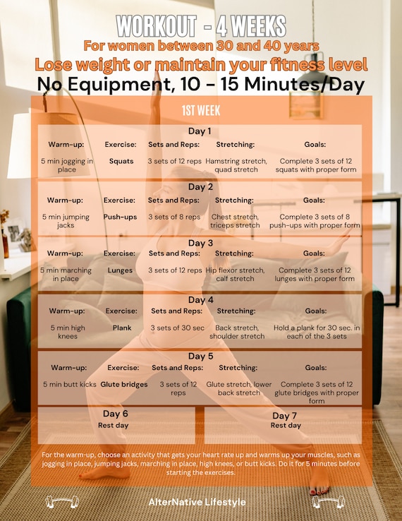 2023 4-week Home Workout Plan for Women Between 30 and 40 Years