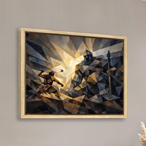 ダビデとゴリアテ｜幾何学的なキリスト教アートプリント｜キュビズム聖書シーン｜キャンバス＆額装ポスター