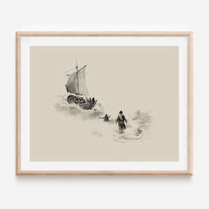 Jesus and Peter walk on water digital file christian minimalist poster Jesus Christ walking on water towards Peter to save him from drowning