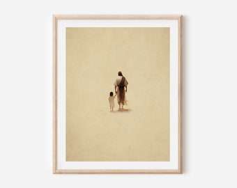 Jesus and Child Art Print: Minimalist Christian Artwork