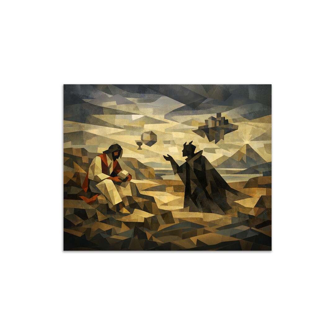 The Temptation of Jesus Art | Christian Geometric Print | Bible Story ...