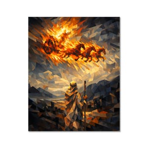 Elijah’s Chariot of Fire Art | Elisha Watching | Christian Geometric Print | Digital Download