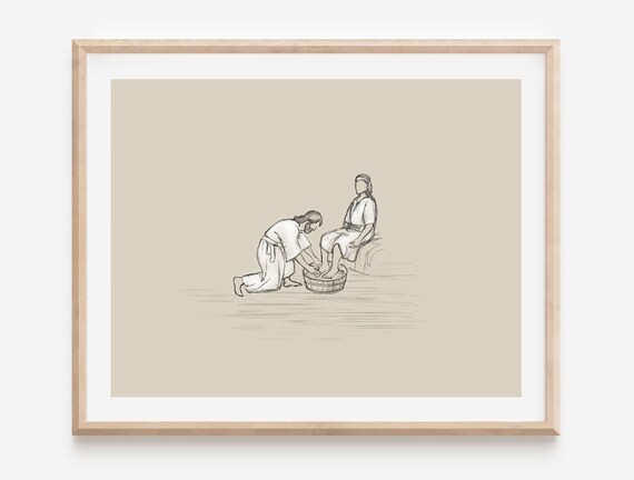 Jesus Washing Feet Print: Christian Bible Artwork Poster