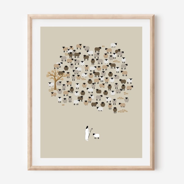 Parable of the Lost Sheep Jesus leaves the 99 The Good Shepherd Jesus Christ christian gift poster Boho minimalist style Digital Download